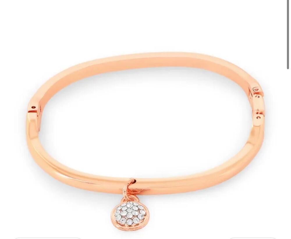 Rose Gold Tone Pavé Crystal Dangle Charm Bangle Bracelet Cuff